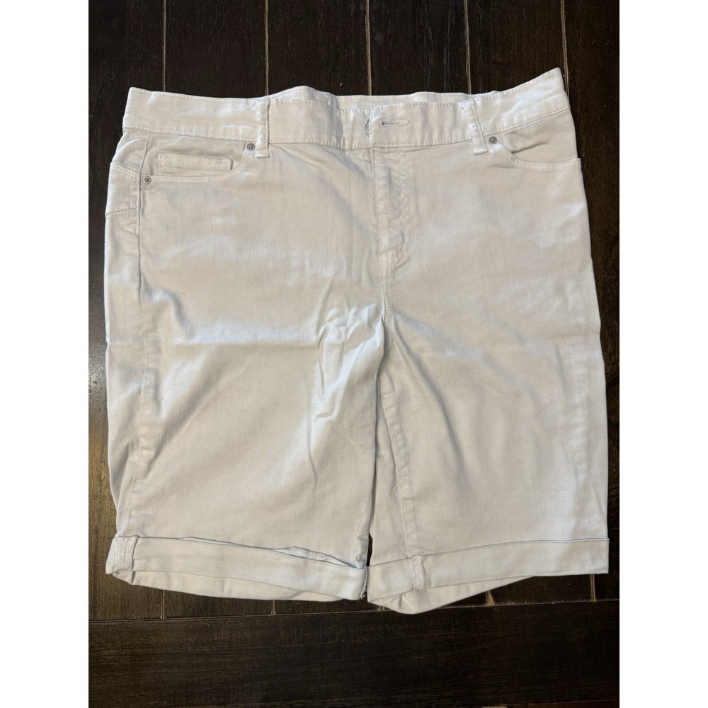 Juicy Couture Womens 16 White Denim Bermuda Shorts Cuffed Stretch Y2K Casual